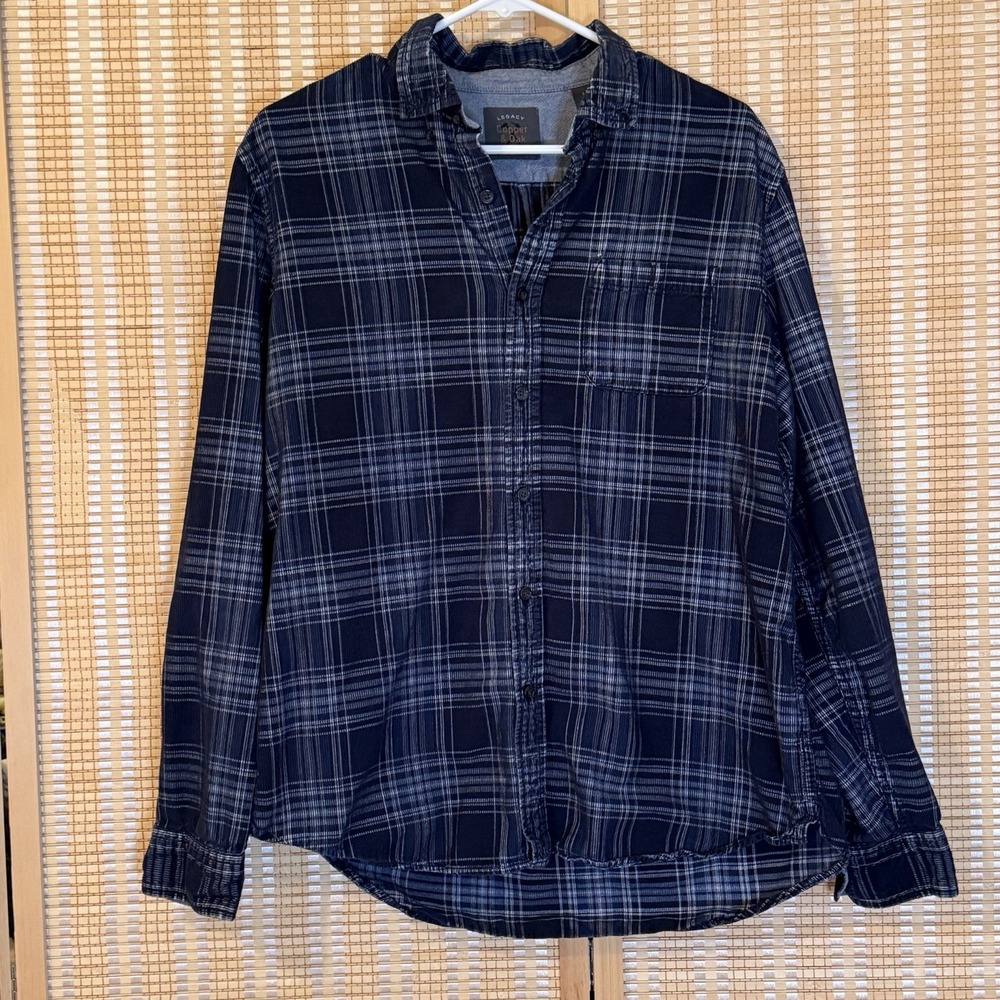 Legacy Copper & Oak Mens L Shirt Button Up Dark Blue Corduroy Long Sleeve Preppy